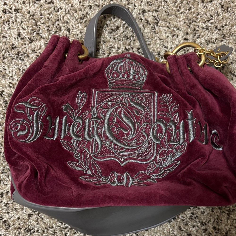 Juicy Couture Burgundy Velvet Shoulder Bag